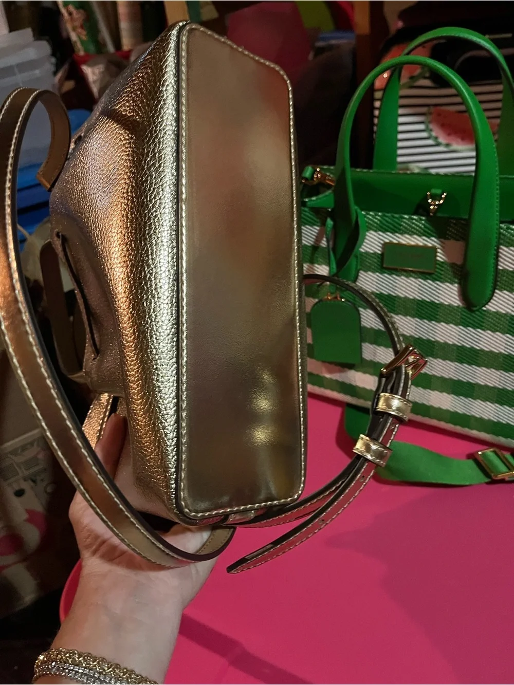 kate spade Metallic Gold Pebbled Satchel